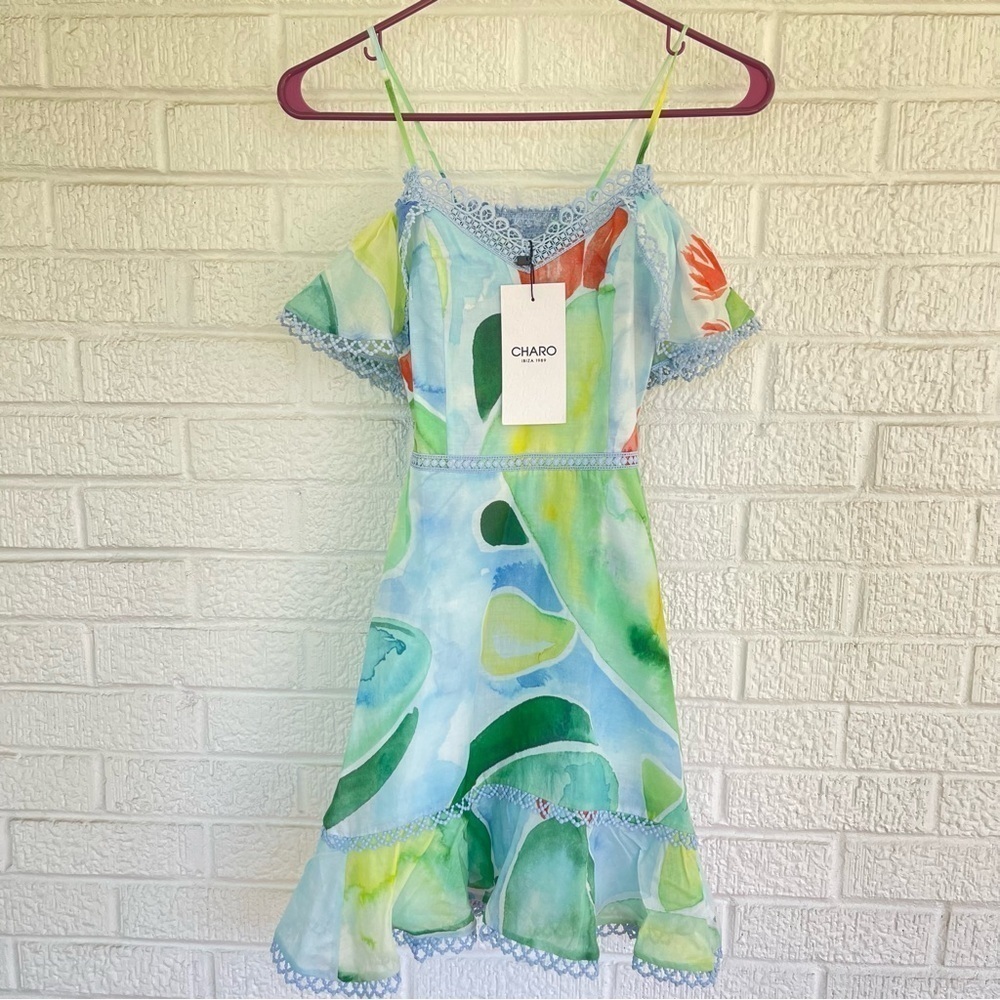 NEW Charo Doria Short Dress Barbary Print Blue 236609 Size XS NWT